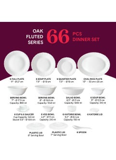 LARAH BY BOROSIL Larah by Borosil Oak Fluted Series Opalware Dinner Set | 66 Pieces for Family of 6 | Microwave & Dishwasher Safe | Bone-Ash Free | Crockery Set for Dining & Gifting | Plates & Bowls | White  - Image 2