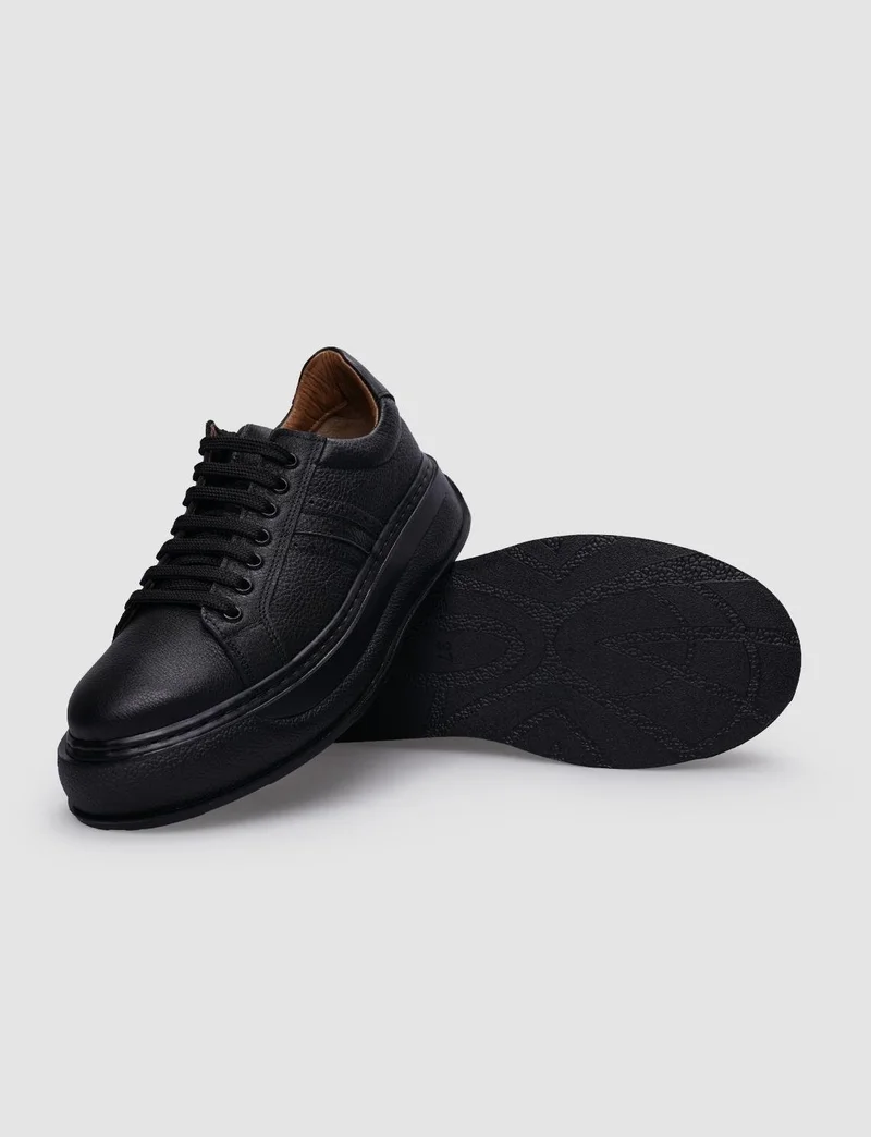 Cabani 100% Genuine Leather Black Lace-Up Women's Sneakers
