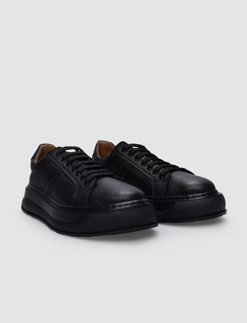 Cabani 100% Genuine Leather Black Lace-Up Women's Sneakers