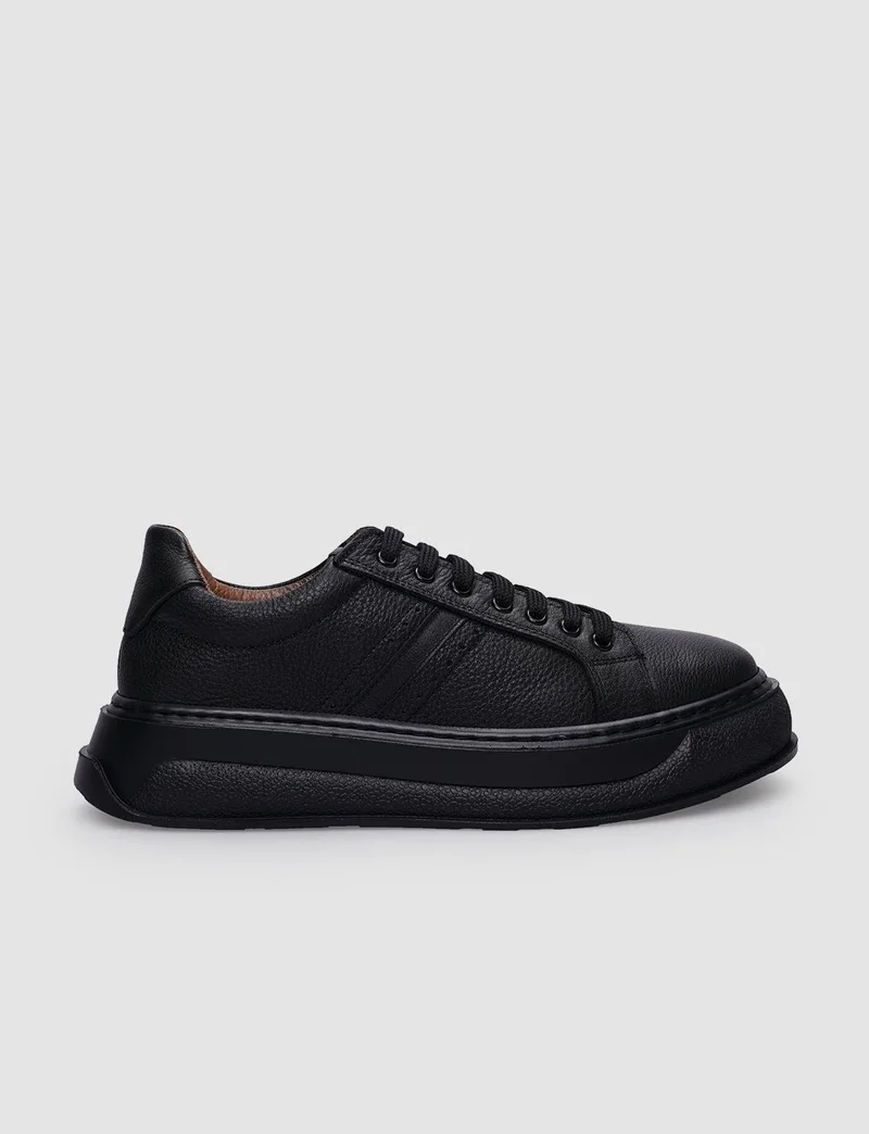 Cabani 100% Genuine Leather Black Lace-Up Women's Sneakers