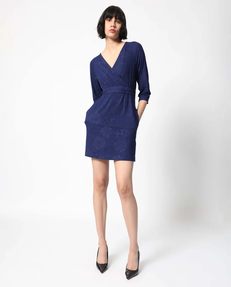Rareism Women's Chic Wrap Detail Mini Dress