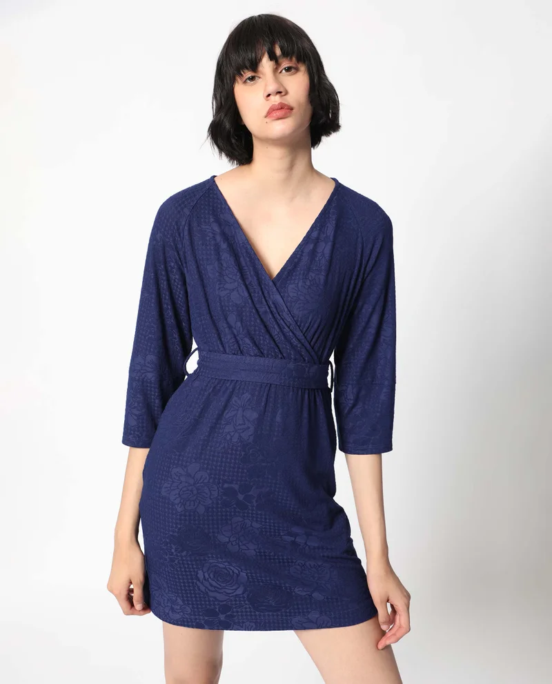 Rareism Women's Chic Wrap Detail Mini Dress