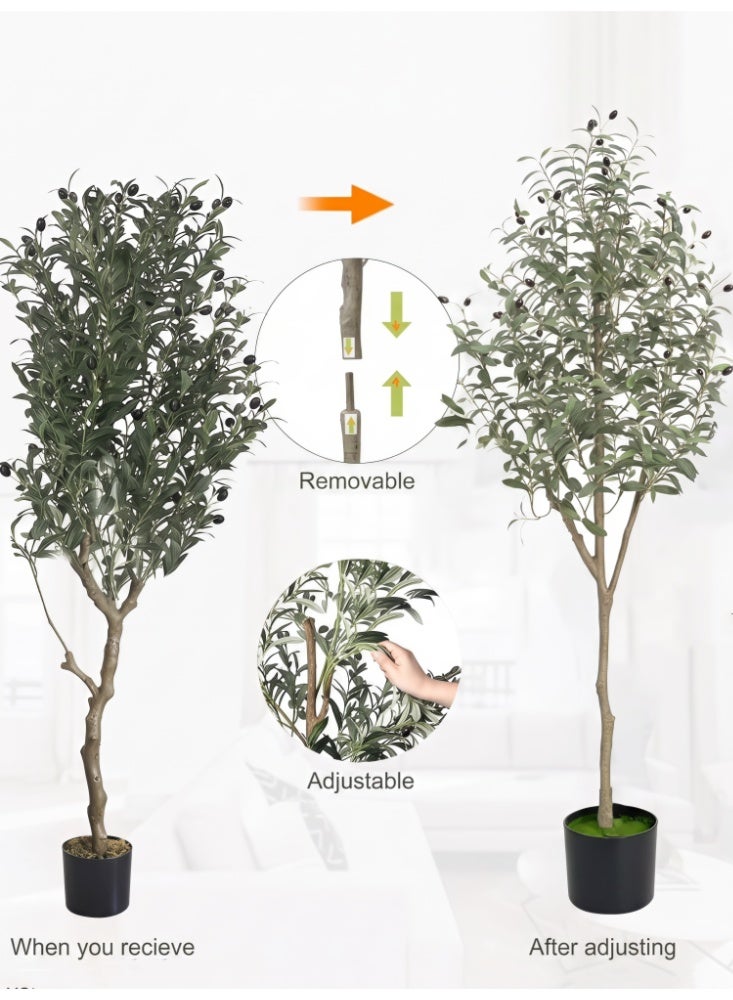 Zanotta Olive Tree Artificial Fruits Plants for Home Living Room Decor | A large Artificial Tree with Natural Wood Trunk & Faux Fruits for Living Room Indoor Home Decor - Image 5