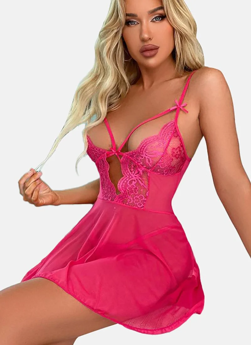 يونيكي Pink Solid Babydoll with briefs