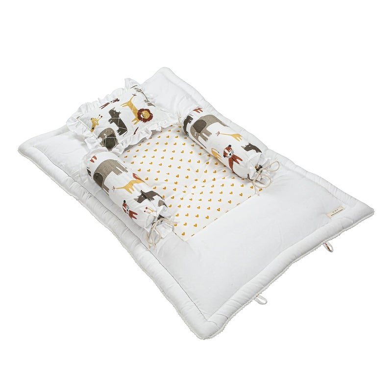 NWF Pack of 4 – Unisex Baby Bedding Set | 100% Cotton Mattress, Pillow & Bolsters | Daytime Use | 26x40 Inches | Animal Print | 0–24 Months - Image 1