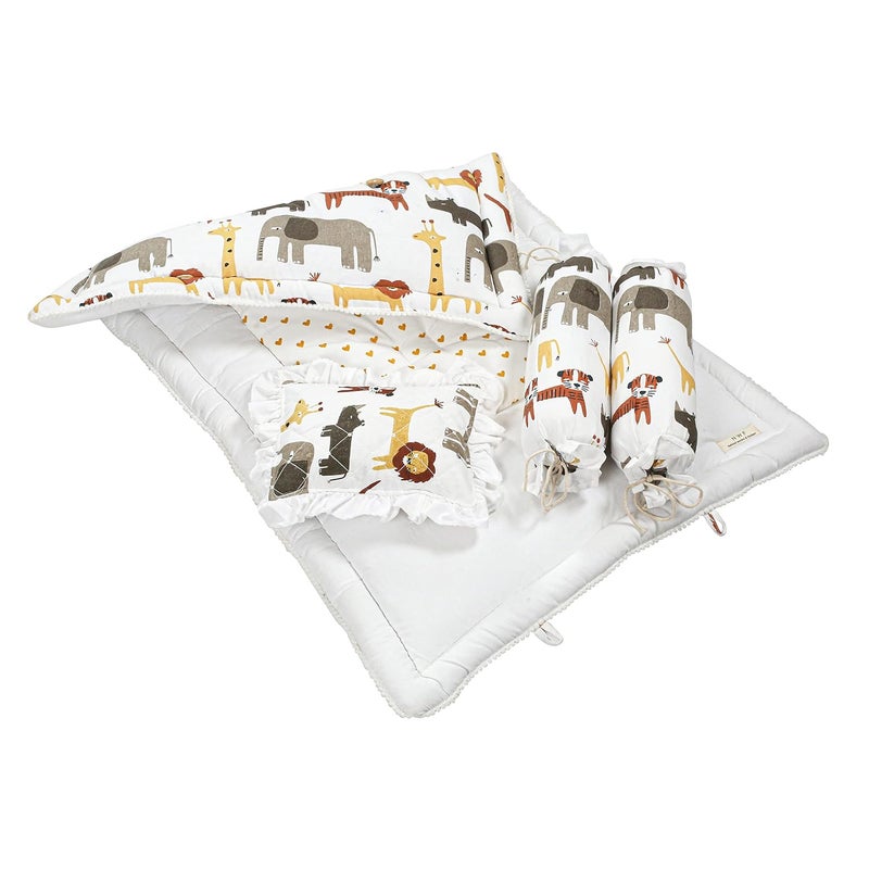 NWF Pack of 4 – Unisex Baby Bedding Set | 100% Cotton Mattress, Pillow & Bolsters | Daytime Use | 26x40 Inches | Animal Print | 0–24 Months - Image 2
