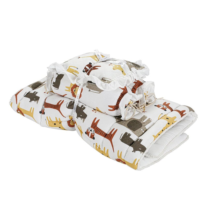 NWF Pack of 4 – Unisex Baby Bedding Set | 100% Cotton Mattress, Pillow & Bolsters | Daytime Use | 26x40 Inches | Animal Print | 0–24 Months - Image 5