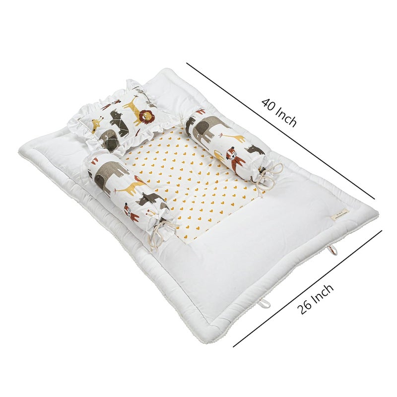 NWF Pack of 4 – Unisex Baby Bedding Set | 100% Cotton Mattress, Pillow & Bolsters | Daytime Use | 26x40 Inches | Animal Print | 0–24 Months - Image 4
