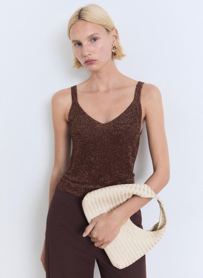 MANGO Knitted V-Neck Top  - Image 1