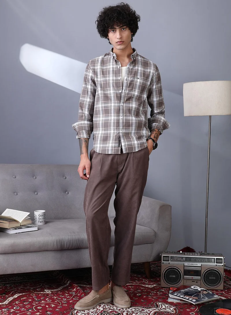 Campus Sutra Campus Sutra Men's Mocha Brown Halo-Graph Regular Shirt For Casual Wear | Spread Collar | Long Cuffed Sleeves | Button Closure | Shirt Crafted With Comfort Fit For Everyday Wear