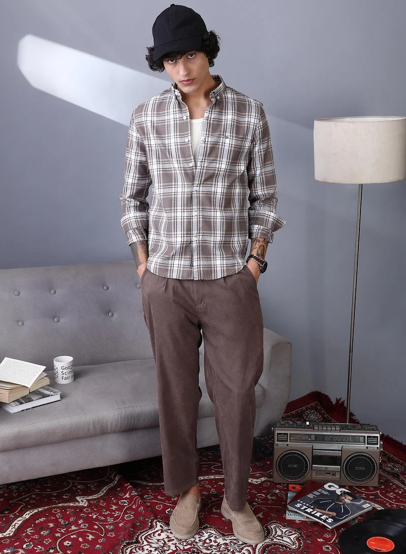 Campus Sutra Campus Sutra Men's Mocha Brown Halo-Graph Regular Shirt For Casual Wear | Spread Collar | Long Cuffed Sleeves | Button Closure | Shirt Crafted With Comfort Fit For Everyday Wear