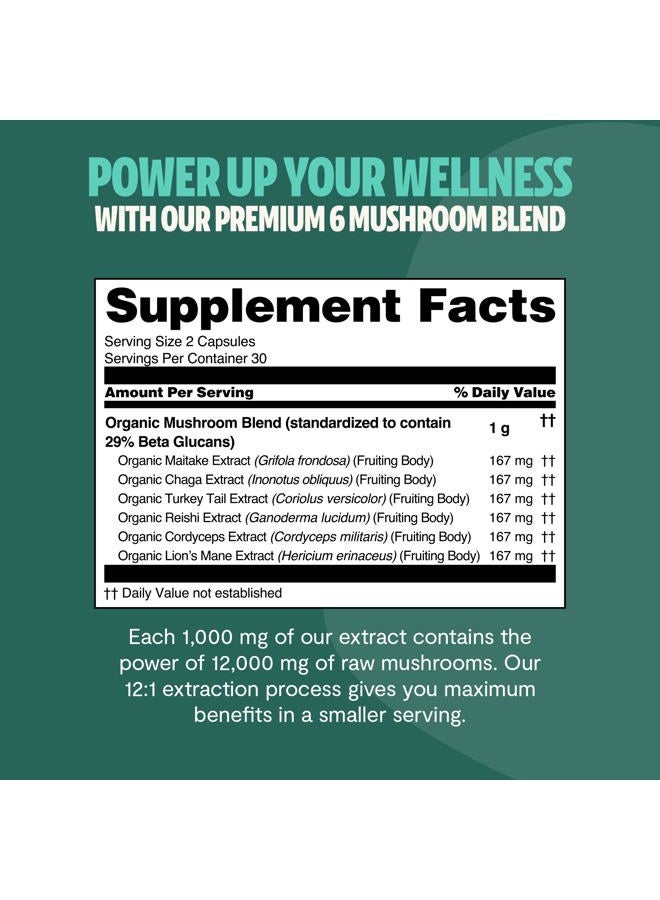 FreshCap Mushrooms FreshCap Ultimate Mushroom Supplement 12,000mg - Mushroom Complex Capsules, Organic Mushrooms Supplement, Nootropic Brain Supplements for Memory and Focus Ayurveda (60 Capsules)  - Image 3