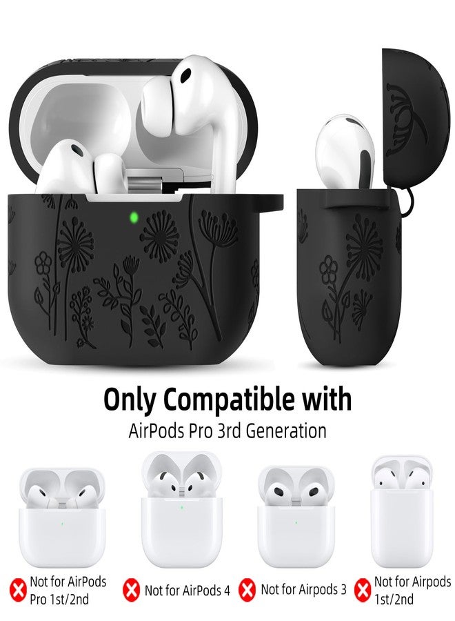 Lerobo for AirPods Pro 3 Case Cover with Cleaner Kit,Flower Engraved Silicone 360°Protection Cover Compatible with Apple AirPods Pro 3rd Generation 2025 Case with Keychain for Women,LED Visible, Black - Image 5