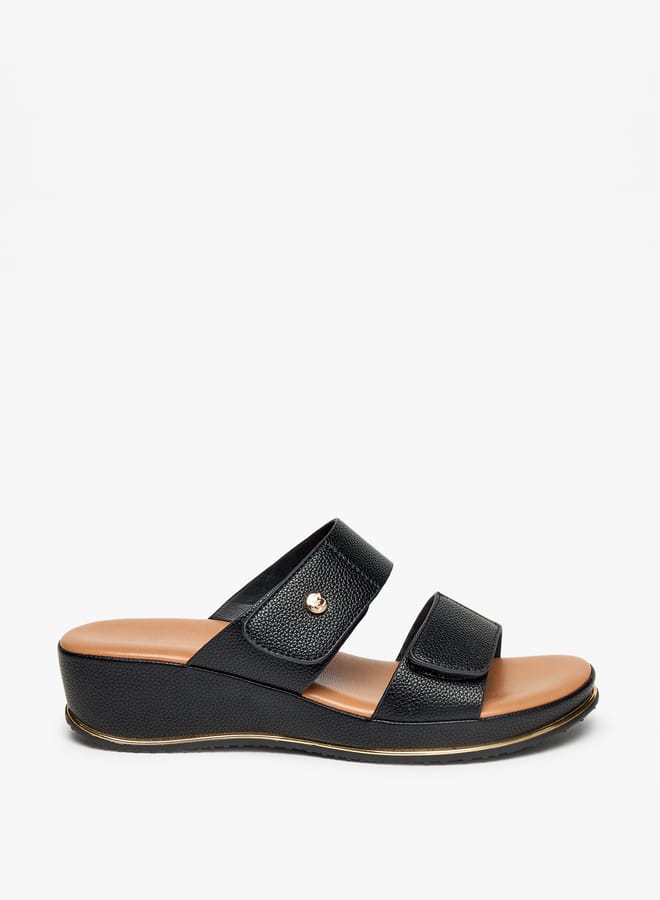 Flora Bella By Shoexpress Women Textured Wedge Heel Slip-On Sandals with Hook and Loop Closure  - Image 3