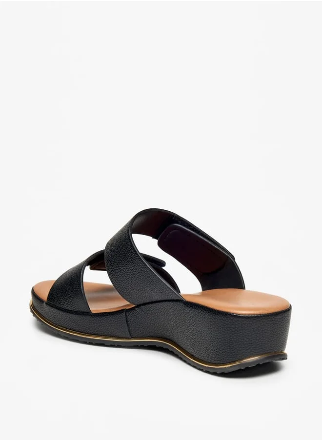 Flora Bella By Shoexpress Women Textured Wedge Heel Slip-On Sandals with Hook and Loop Closure