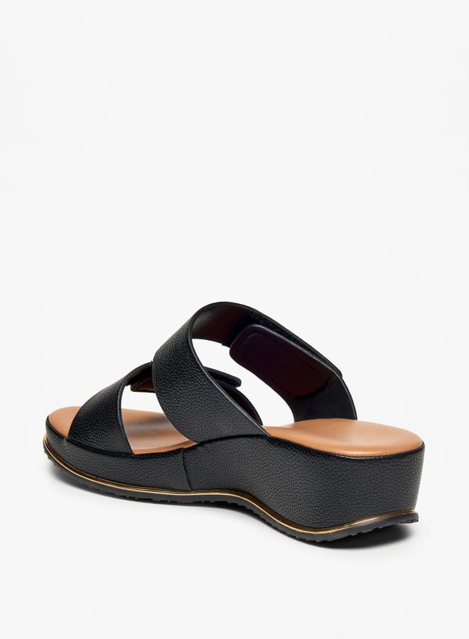 Flora Bella By Shoexpress Women Textured Wedge Heel Slip-On Sandals with Hook and Loop Closure  - Image 2