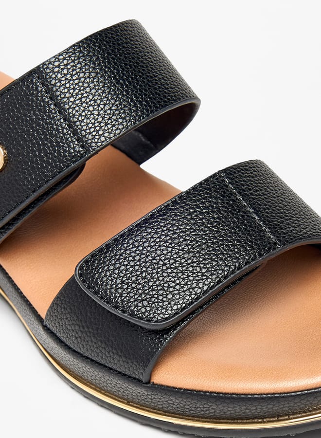 Flora Bella By Shoexpress Women Textured Wedge Heel Slip-On Sandals with Hook and Loop Closure  - Image 5