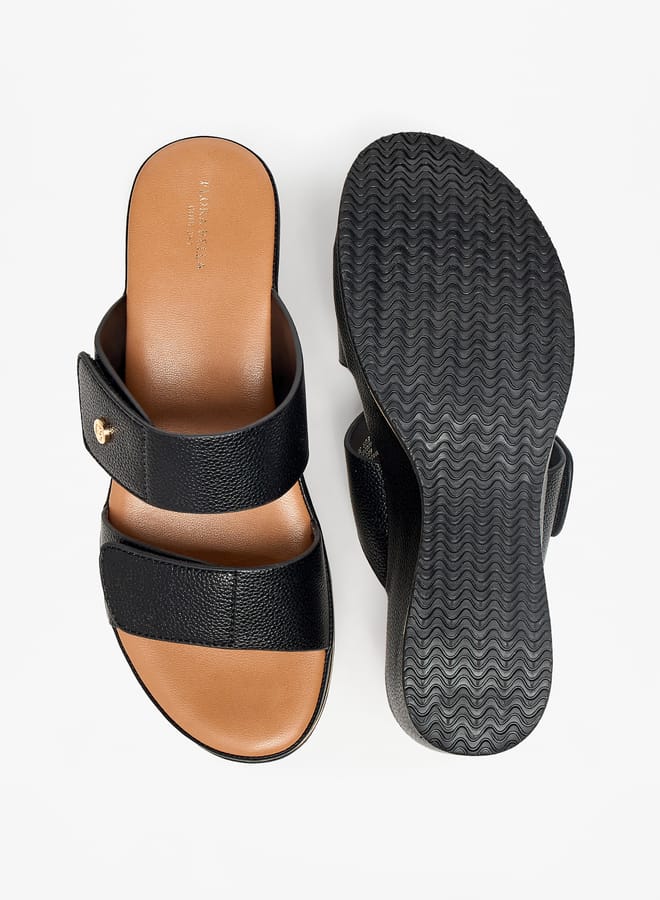 Flora Bella By Shoexpress Women Textured Wedge Heel Slip-On Sandals with Hook and Loop Closure  - Image 4