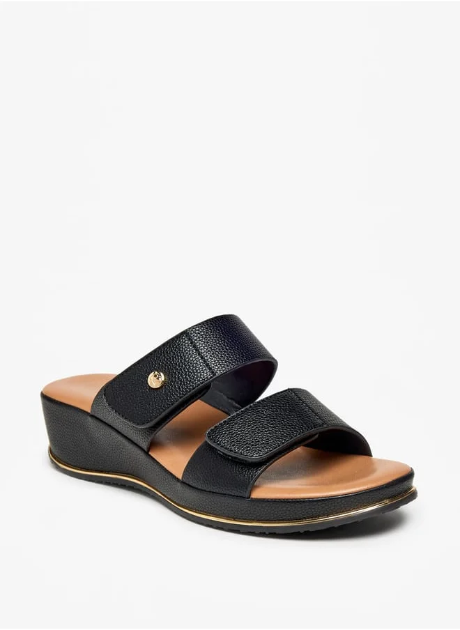 Flora Bella By Shoexpress Women Textured Wedge Heel Slip-On Sandals with Hook and Loop Closure