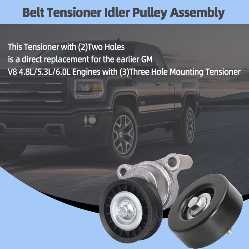 BENERAY 39083 Belt Tensioner and Idler Pulley Assembly, for Chevy Silverado 1500 2009-2013, for GMC Sierra 1500/2500 HD 2010-2013, for Cadillac Escalade 2009-2014, for Hummer H2 2009, V8 6.2L/6.0L/5.3L/4.8L  - Image 2