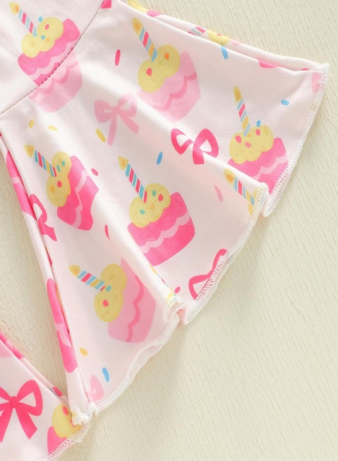 Lamuusaa Toddler Baby Girl Birthday Outfit One Romper Cake Bowknot Print Flared Pants Headband Cake Smash Outfit (White, 12-18 Months) - Image 5