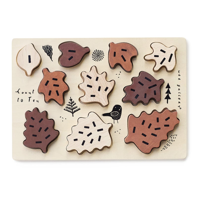 Wee Gallery Wooden Tray Puzzle Count to Ten Leaves Montessori Toy for Toddlers and Preschoolers for Early Learning and Fine Motor Skill Development Sustainable Educational Puzzle for Kids - Image 2