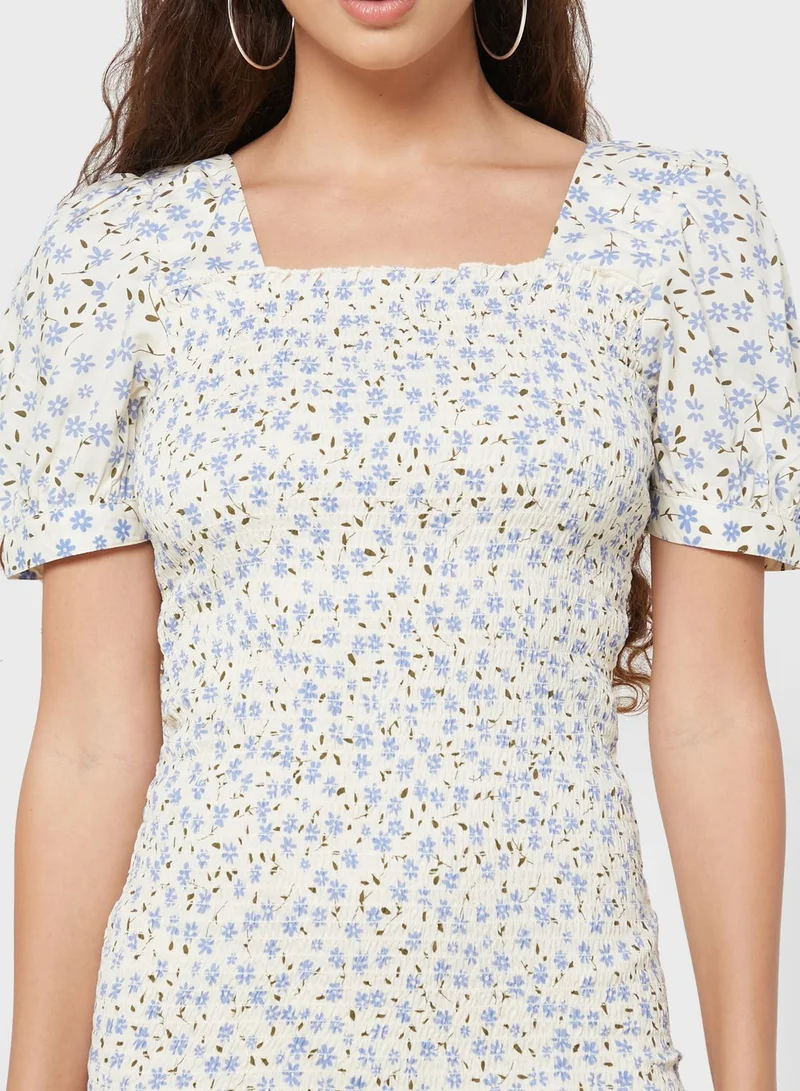 NOISY MAY Square Neck Puff Sleeve Printed Dress