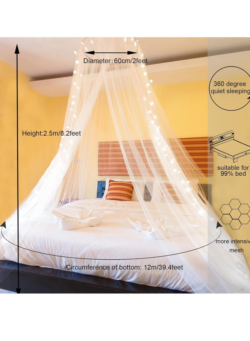 Obrecis Obrecis Bed Canopy with LED Star Lights, Princess Canopy Bed Curtain with 18 Colors Changing String Lights Remote Timer for Girls Bedroom, Pink Red Blue White Dome Canopy for Twin to King Size Bed  - Image 4