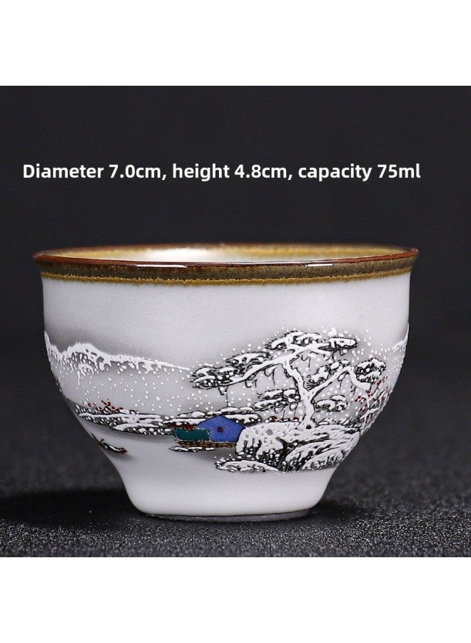 Ru Kiln Teacup Master Cup Individual Single Cup Open Piece Ice Flower Glaze Ceramic Tea Tasting Cup Kung Fu Tea Set Tea Bowl Gift Box-Color:Ru Kiln Moon White Bell Cup-snow Scenery Collect And Purchase To Get A Tea Towel-Capacity:Other - Image 1