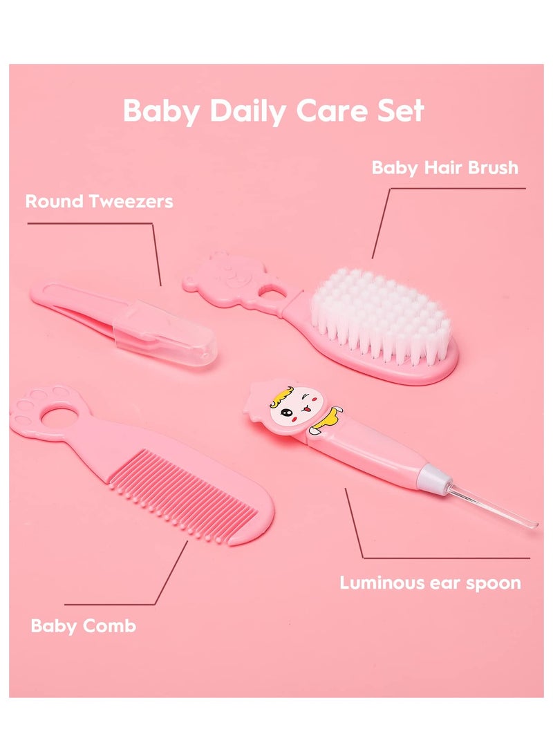 SOLARAE Baby Grooming Kit, Safety Newborn Nursery Care Set, with Hair Brush Comb, Nail Clipper, Thermometer, Pacifier Clip, Nasal Aspirator for Newborn Infant Baby Girls Boys (Pink) - Image 1