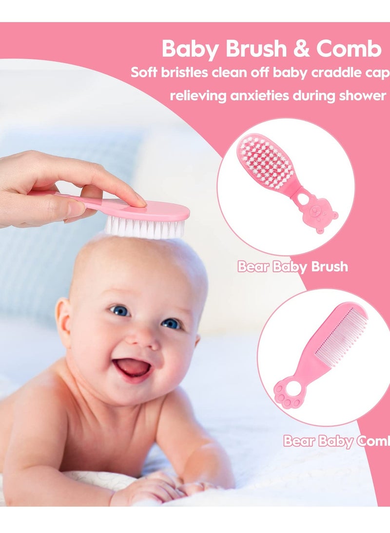 SOLARAE Baby Grooming Kit, Safety Newborn Nursery Care Set, with Hair Brush Comb, Nail Clipper, Thermometer, Pacifier Clip, Nasal Aspirator for Newborn Infant Baby Girls Boys (Pink) - Image 2