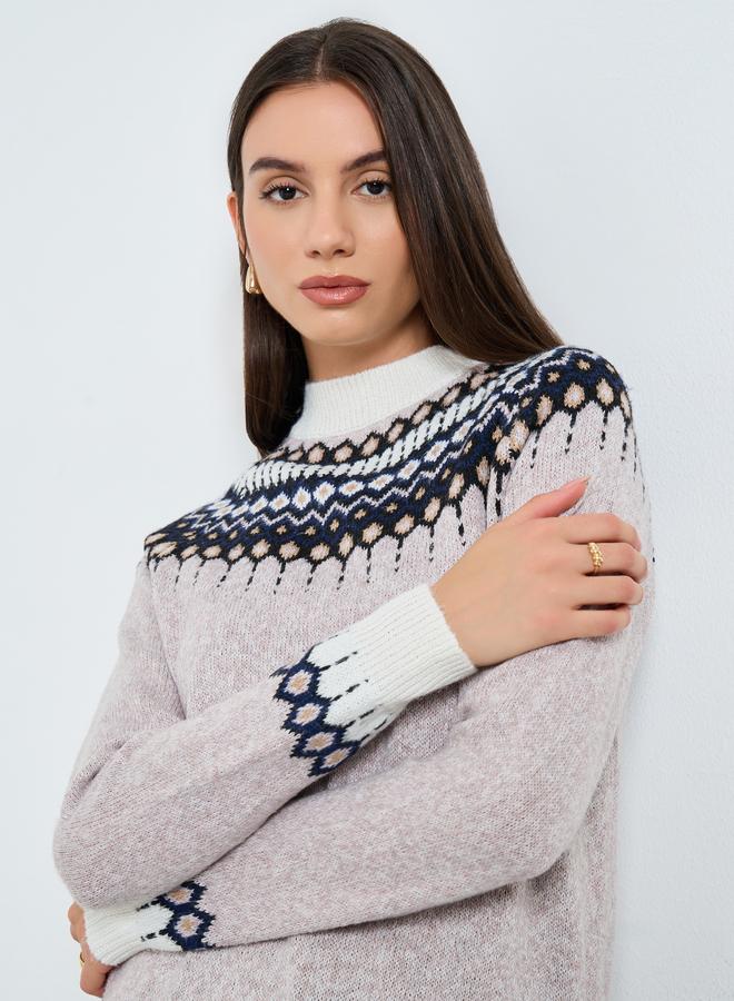 Take Two Beige Fair Isle Pattern Knit Sweater - Image 1