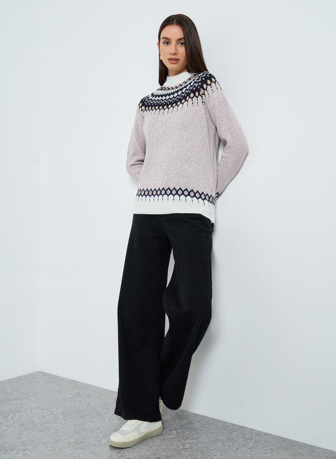 Take Two Beige Fair Isle Pattern Knit Sweater - Image 2