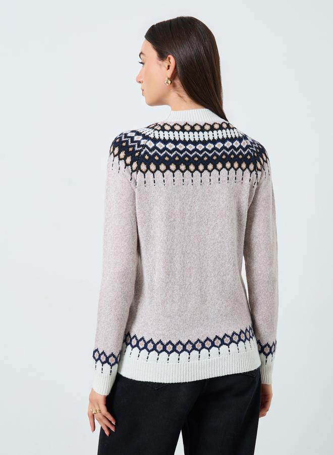 Take Two Beige Fair Isle Pattern Knit Sweater - Image 5
