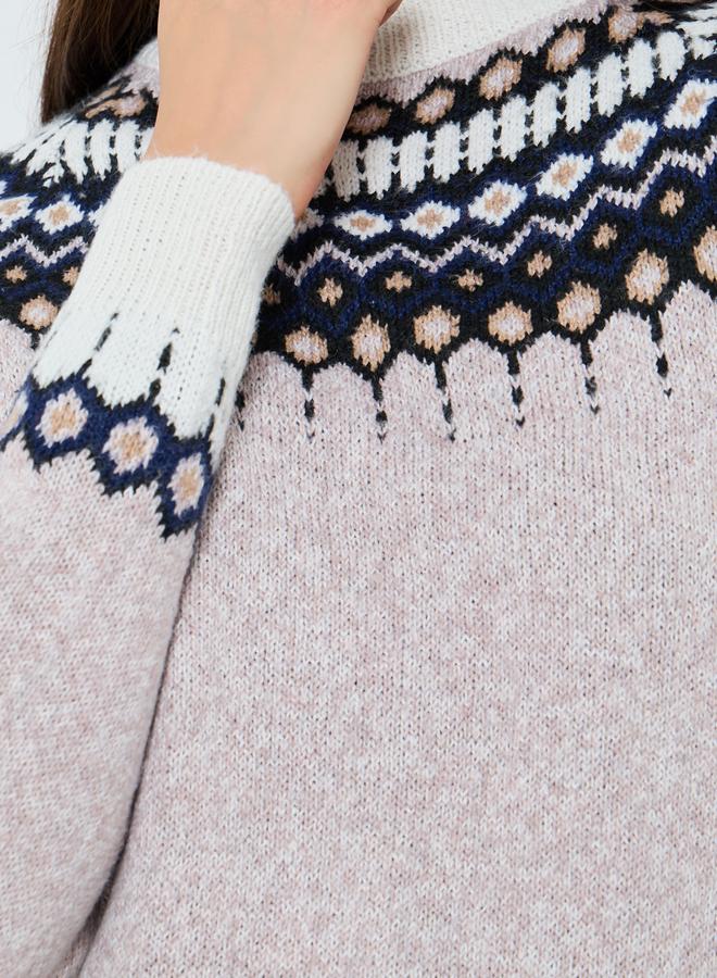 Take Two Beige Fair Isle Pattern Knit Sweater - Image 4