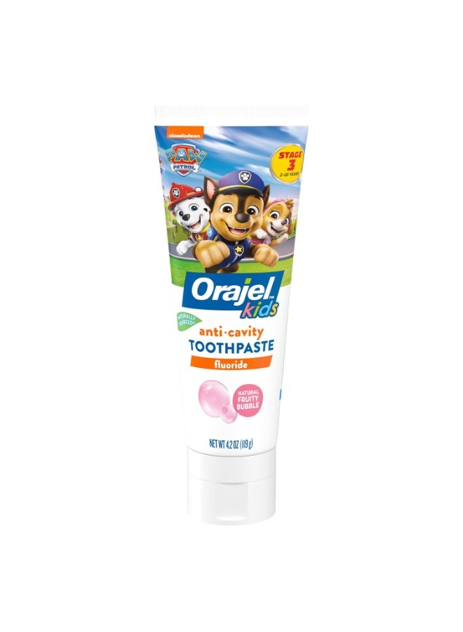 Orajel Kids Paw Patrol Anti-Cavity Fluoride Toothpaste, Natural Fruity Bubble Flavor, 4.2oz Tube - Image 1