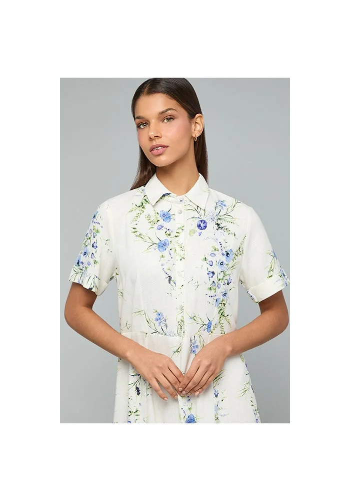 أر أند بي Printed Shirt Dress with Short Sleeves