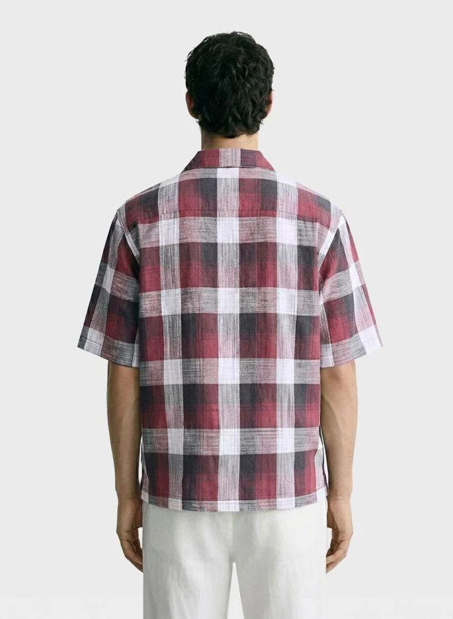 The Indian Garage Co Men Oversized Fit Checked Round Neck Half Sleeves Shirt