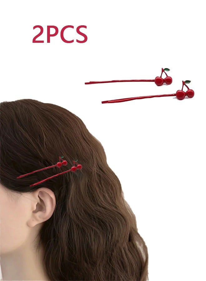 2 Piece Set of Long Hair Clips, Red Hair Clips for Buns, Premium Hair Clips, Cherry Hair Clips, For Girls, Ladies, Wedding Parties, For All Hair Types - Image 1