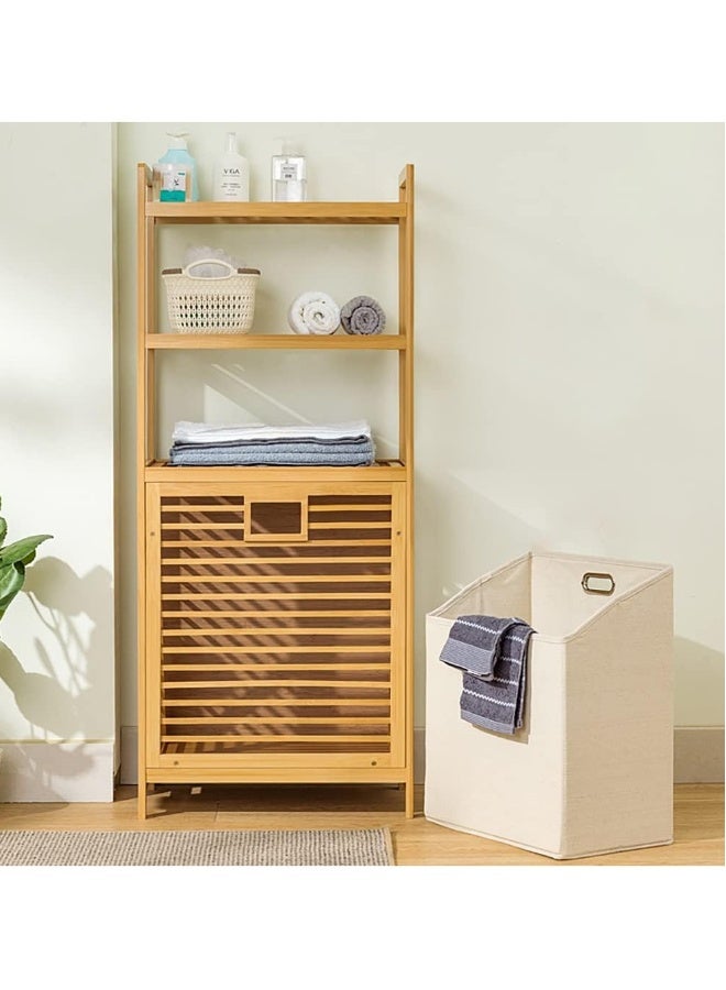JOMILA Bamboo Laundry Hamper Basket with Liner Bag Storage Dirty Clothes Tilt Out Baskets Section with Handles 3-Tier Shelves Organizer Hampers for Bedroom Bathroom Living Room - Image 3