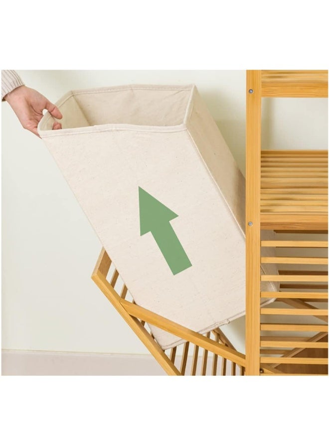 JOMILA Bamboo Laundry Hamper Basket with Liner Bag Storage Dirty Clothes Tilt Out Baskets Section with Handles 3-Tier Shelves Organizer Hampers for Bedroom Bathroom Living Room - Image 4