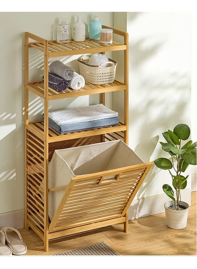 JOMILA Bamboo Laundry Hamper Basket with Liner Bag Storage Dirty Clothes Tilt Out Baskets Section with Handles 3-Tier Shelves Organizer Hampers for Bedroom Bathroom Living Room - Image 5