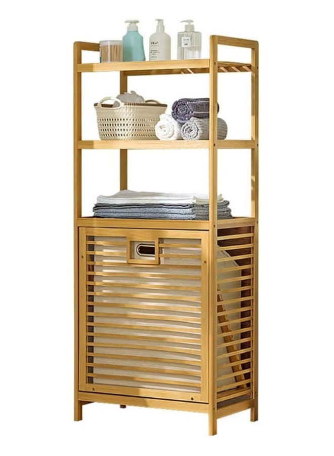 JOMILA Bamboo Laundry Hamper Basket with Liner Bag Storage Dirty Clothes Tilt Out Baskets Section with Handles 3-Tier Shelves Organizer Hampers for Bedroom Bathroom Living Room - Image 1