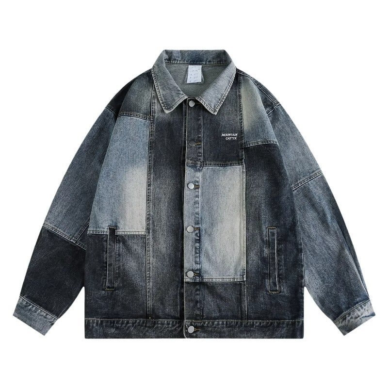 American Retro Versatile Denim Jacket For Men And Women, Motorcycle Trendy Brand Turn-Down Collar Loose Casual Top - Image 1