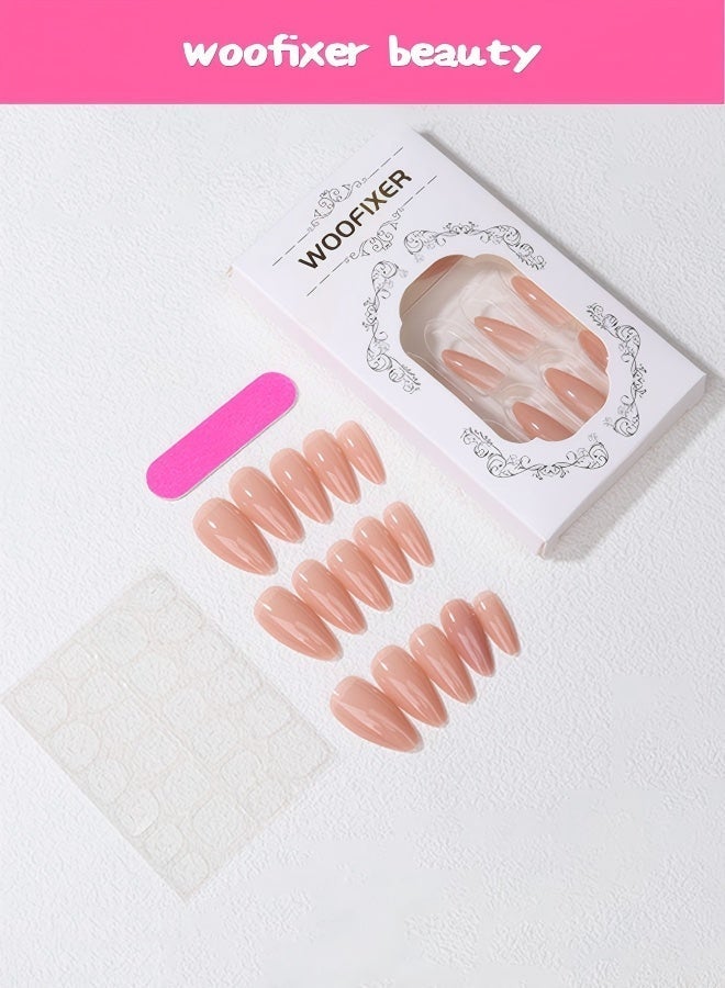 Woofixer 24Pcs Nude Press on Nails Medium Almond Fake Nails Natural Finish False Nails Full Cover Glue on Nails Soft Glossy Acrylic Stick on Nails for Women Everyday Manicure Decoration - Image 4