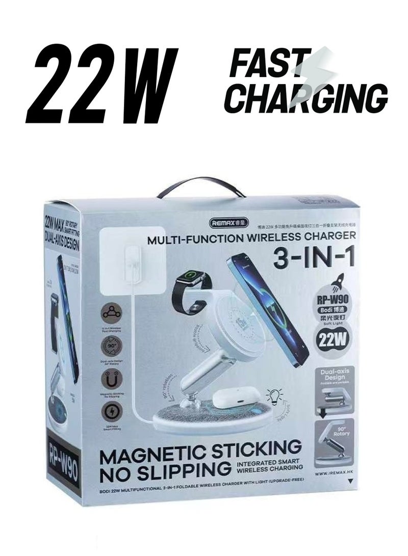 REMAX شاحن لاسلكي متعدد الوظائف 3 في 1 بقوة 22 واط من ريماكس RP-W90 - Image 1