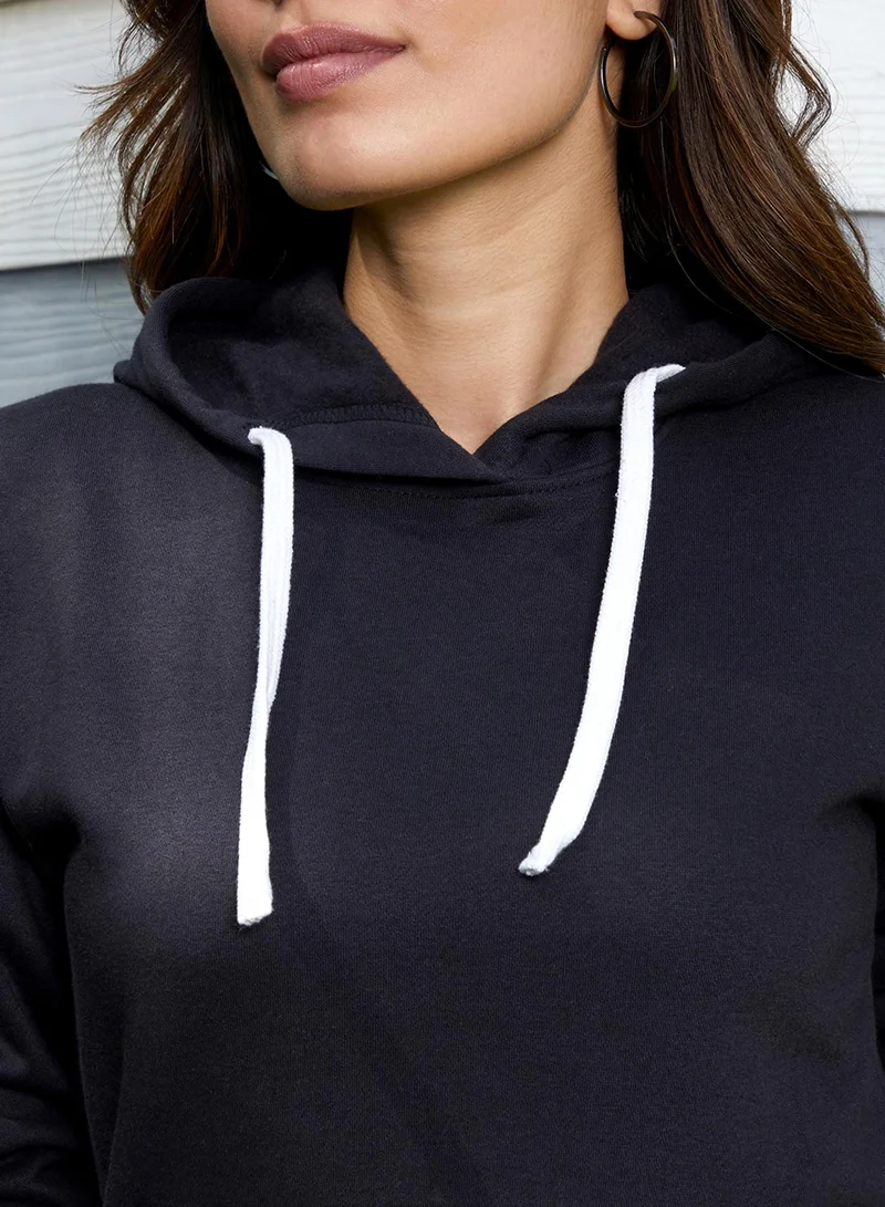Campus Sutra Women's Midnight Black Solid Pullover Hoodie
