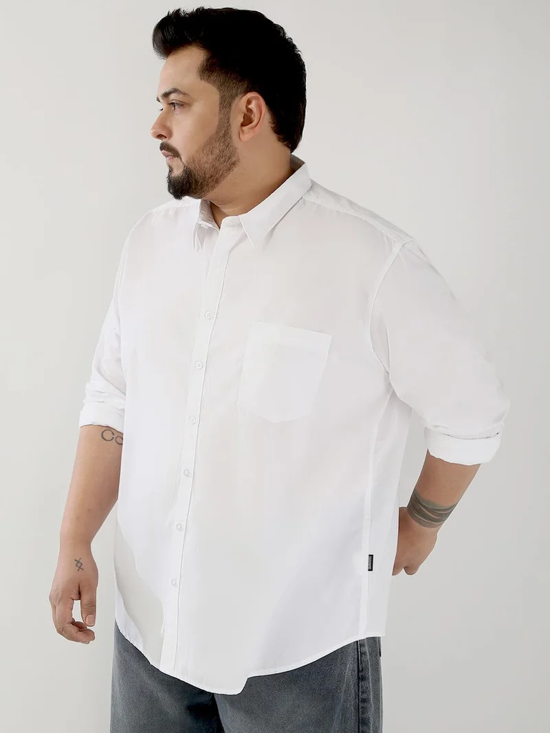 Urbano Fashion  Urbano Plus Men's White Cotton Full Sleeve Regular Fit Casual Solid Shirt  | Best Price UAE