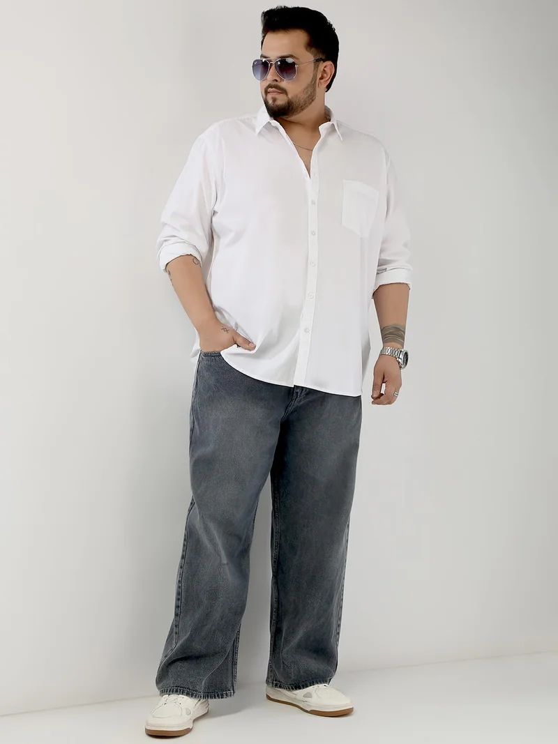 Urbano Fashion  Urbano Plus Men's White Cotton Full Sleeve Regular Fit Casual Solid Shirt  | Best Price UAE
