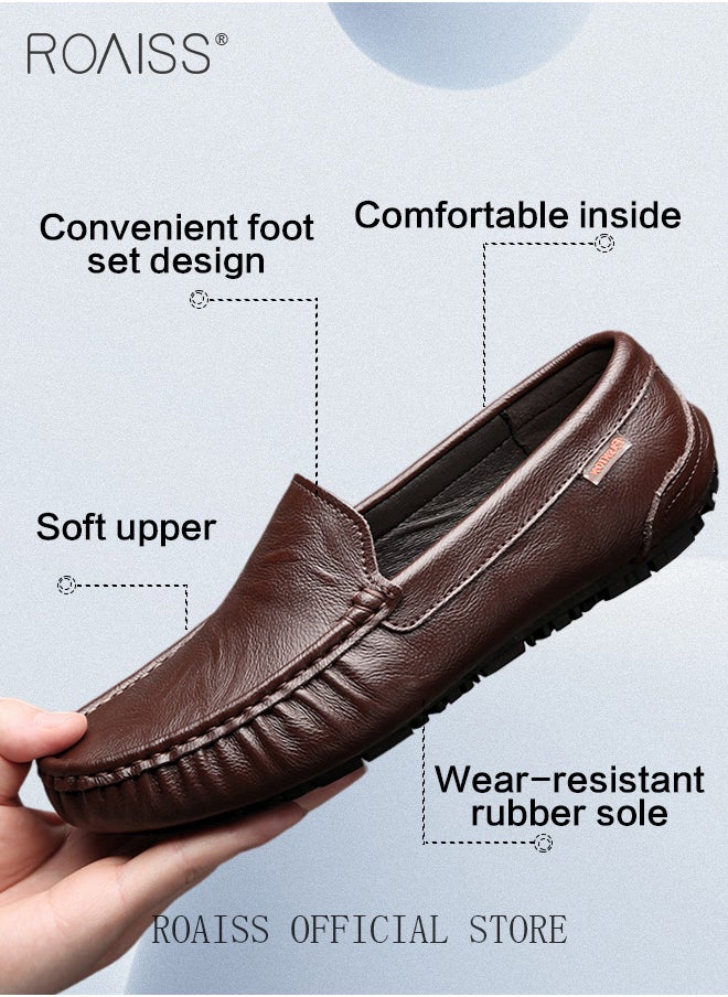 roaiss - Letter Patch Decor Slip-On Loafers Shoes for Men Casual Driving Shoes with Soft Anti Slip Bottom Round Toe Comfortable Leather Shoes with Stitch Detail - Image 1